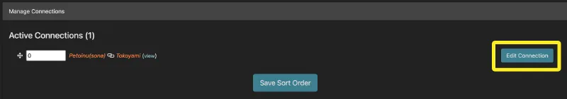 「Manage Connections」から詳細設定を登録